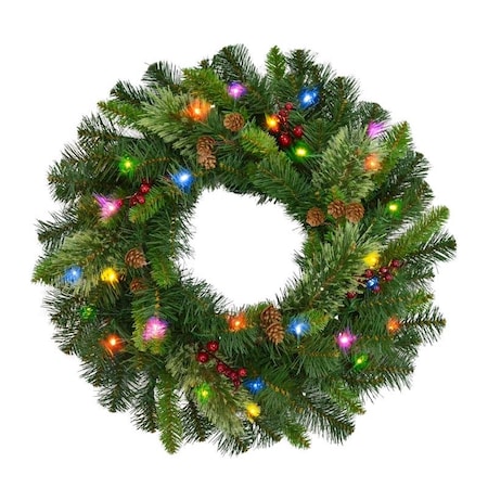 Holiday Bright Lights Celebrations Home 24 in. D LED Prelit Multicolored Mixed Pine Wreath MCPWR24BOMUA